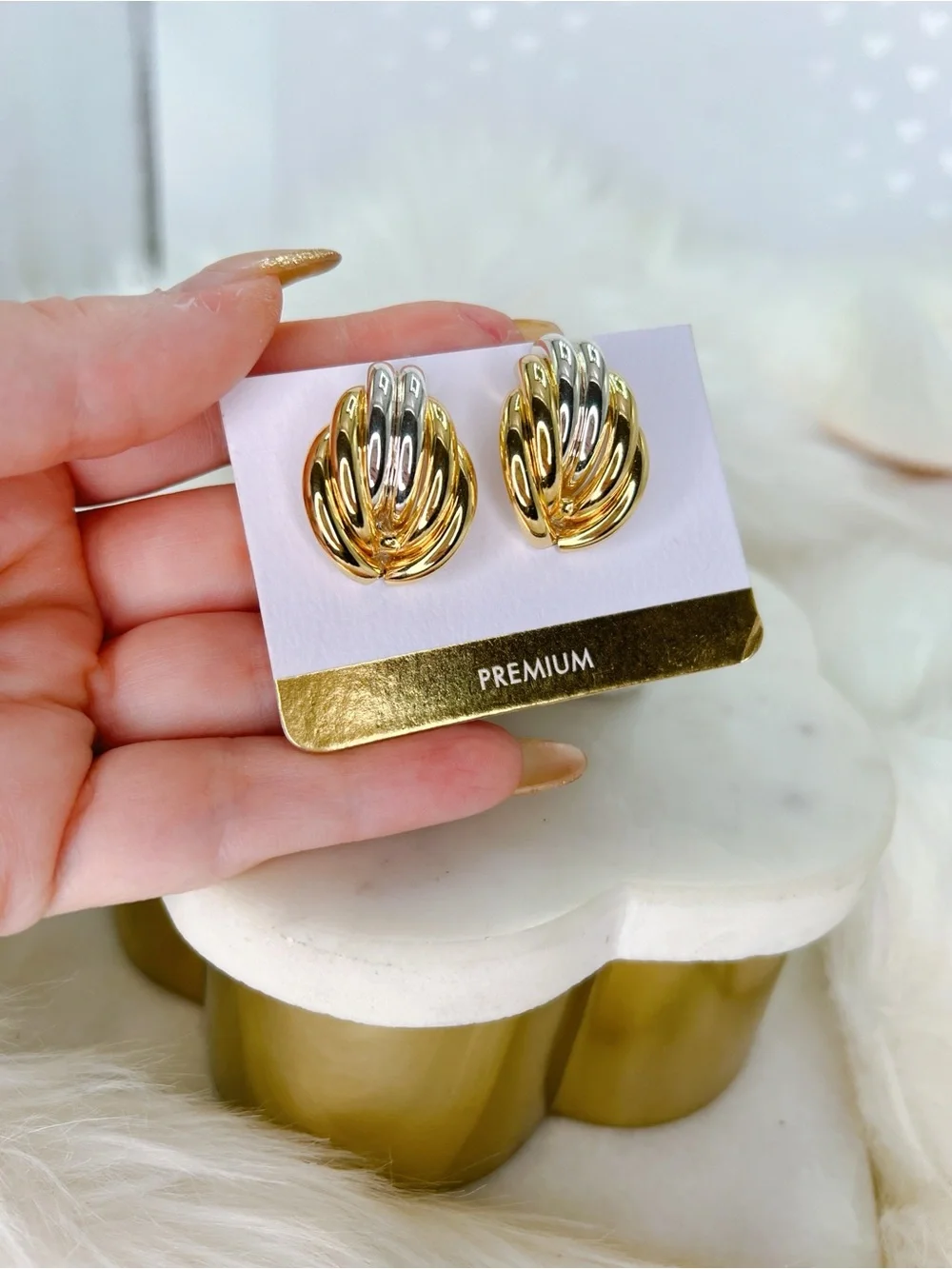 18k white yellow gold two tone stud 1” plated earrings